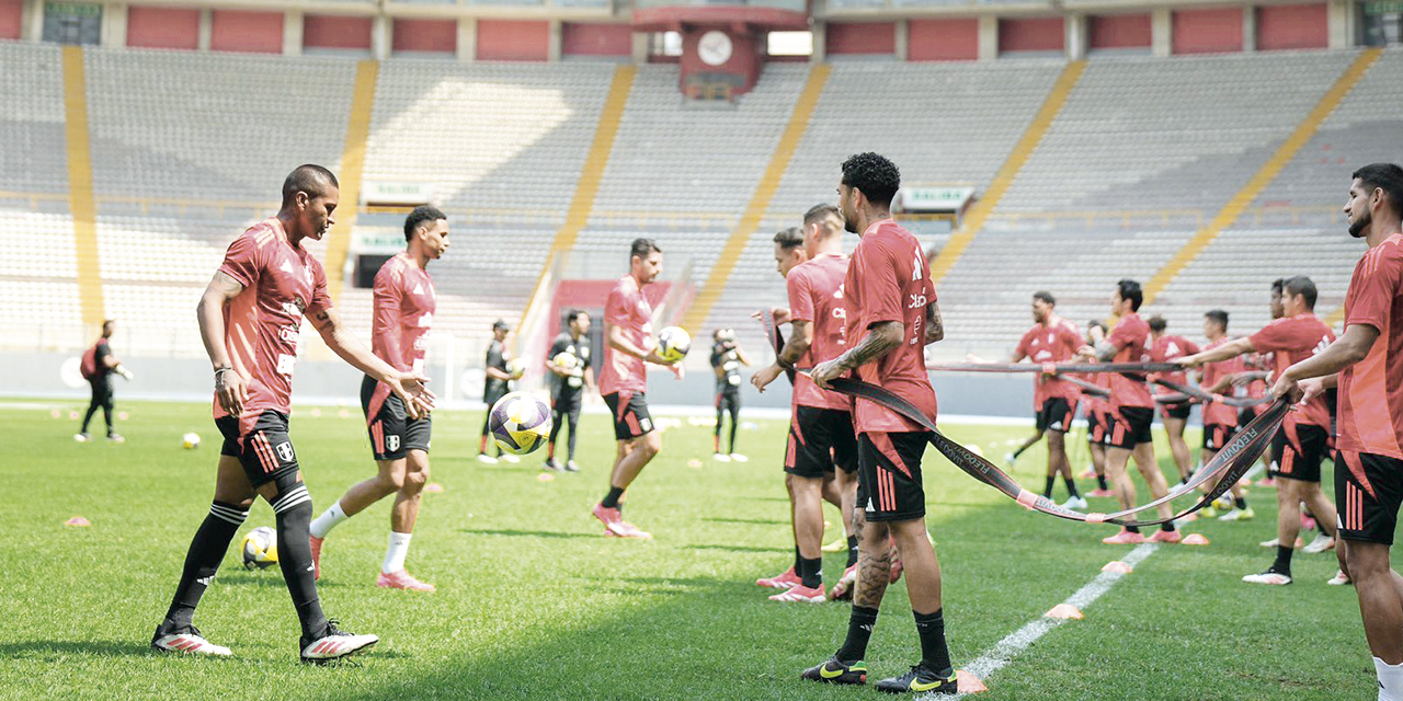 Jugadores de la selección peruana en la práctica de ayer, en la cancha de Videna.