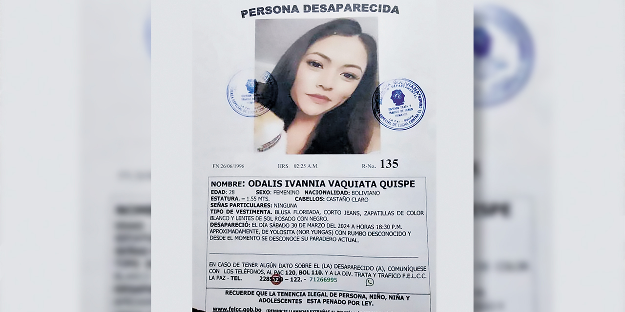 La Policía realiza intensos rastrillajes en la zona de Los Yungas para encontrar a Odalys Vaquiata. Foto: Policía Boliviana