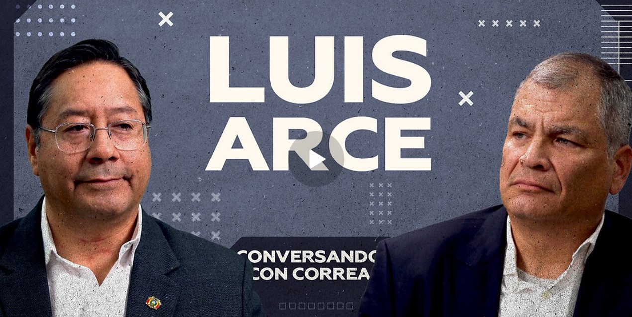  El presidente Luis Arce fue entrevistado en el programa de Rafael Corea. Foto captura RT