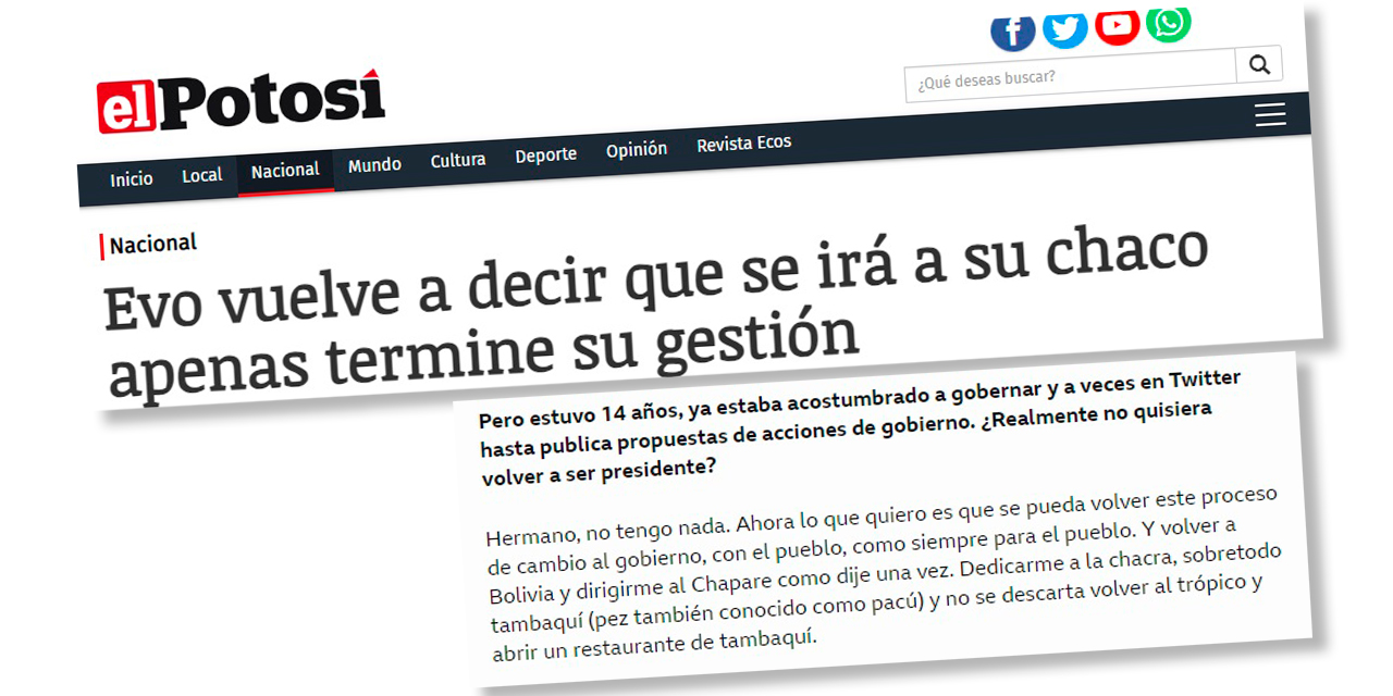 Publicaciones de medios de prensa sobre las declaraciones de Evo Morales. Foto: Archivo
