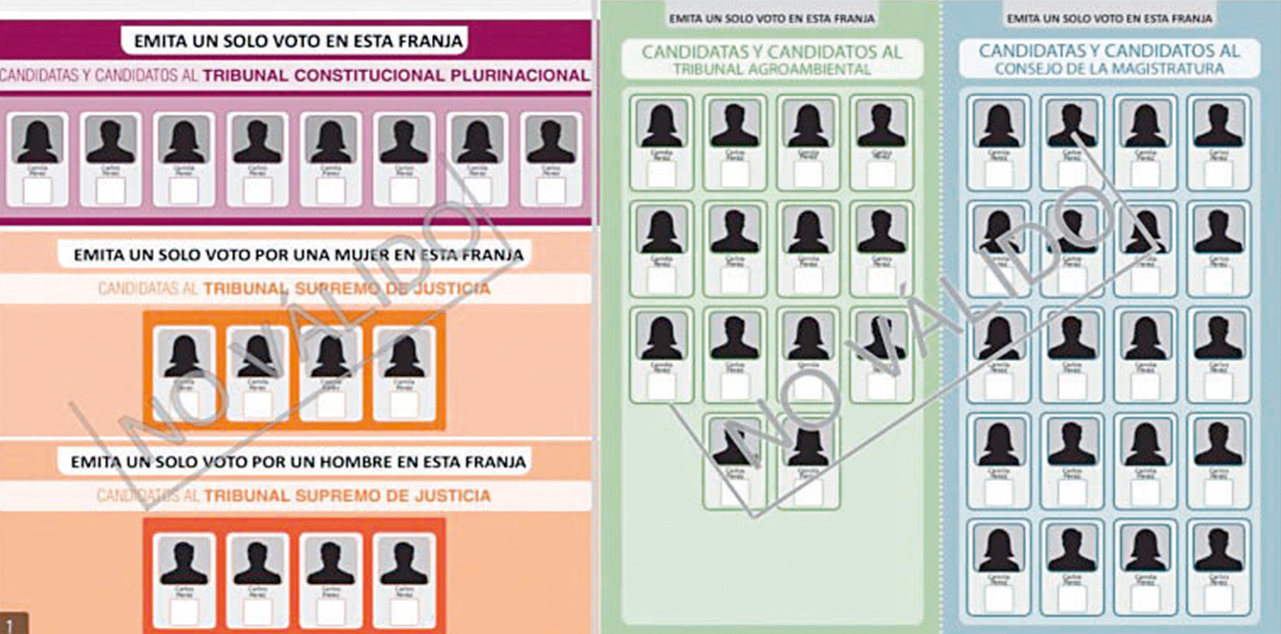 Ejemplo de una papeleta de sufragio para las elecciones judiciales publicada por el TSE. Foto: TSE