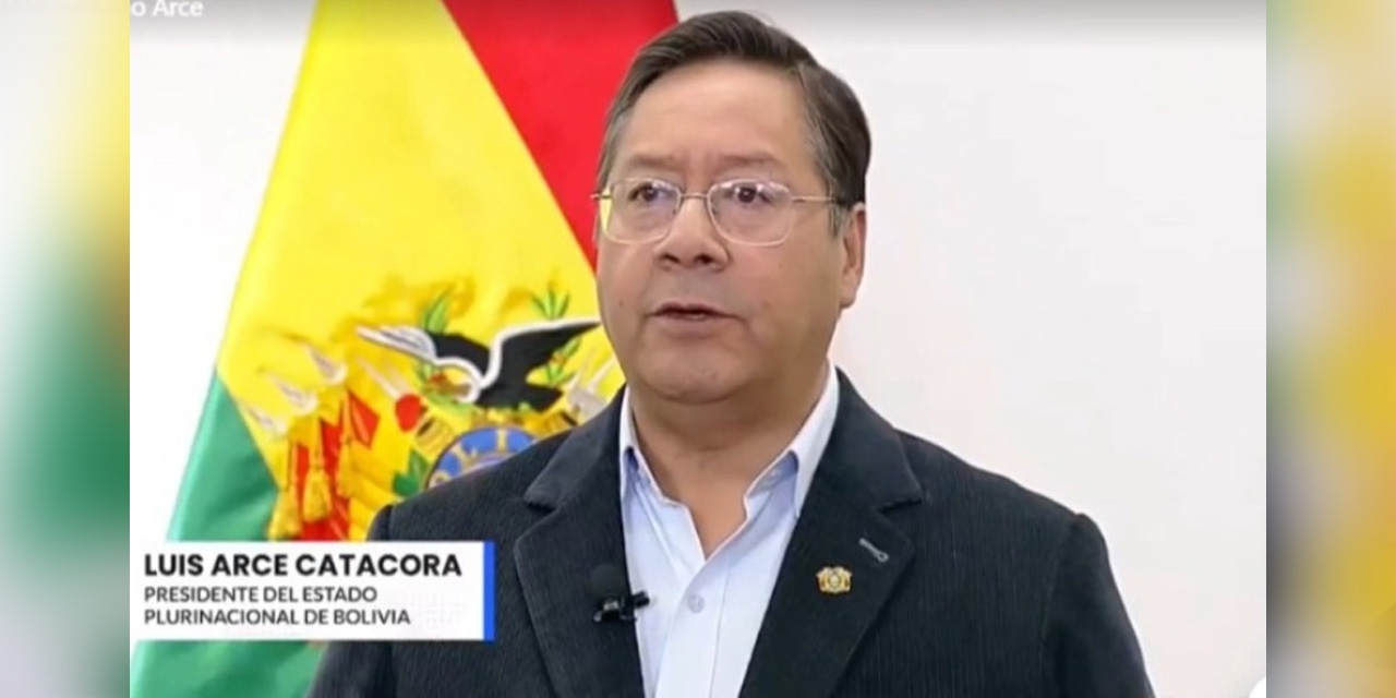 El presidente Luis Arce en un mensaje a Bolivia. Foto: Captura de imagen