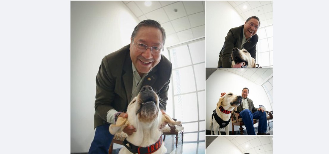 El presidente Luis Arce acompañado de su querido perro Iron. Foto Presidencia